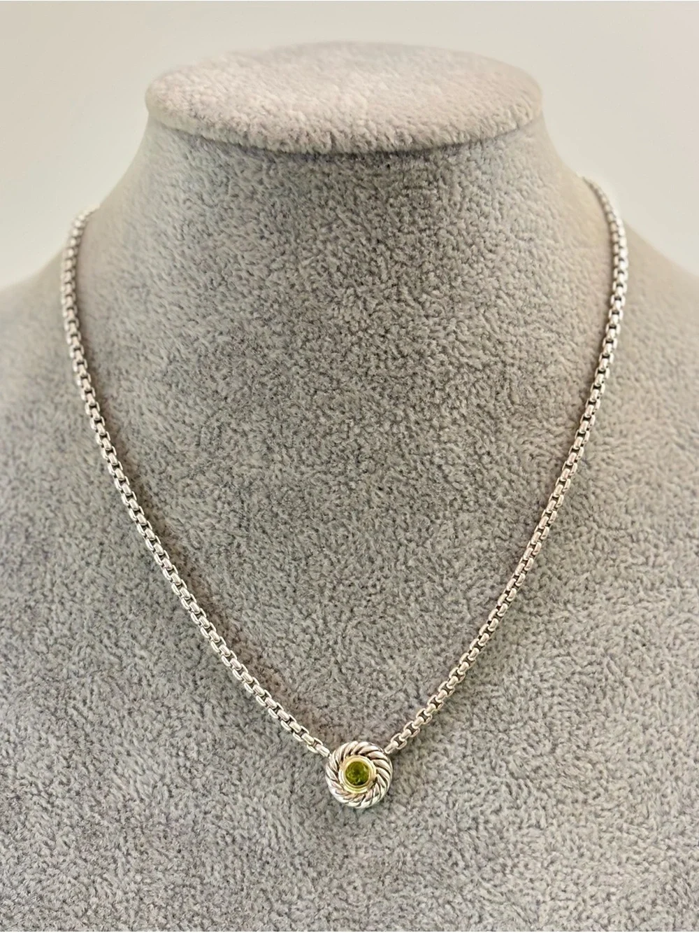 David Yurman 925 & 14k Gold Cookie Cable Necklace with Peridot 16
